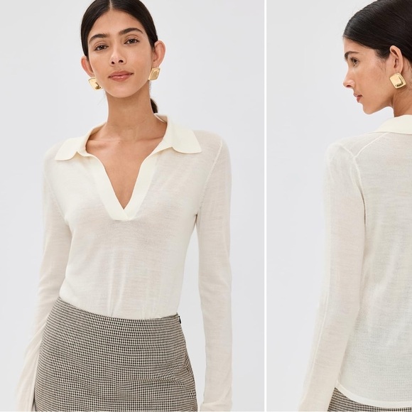 Reformation Sweaters - Reformation Lucas Relaxed Regenerative Lightweight Merino Wool Collared Sweater